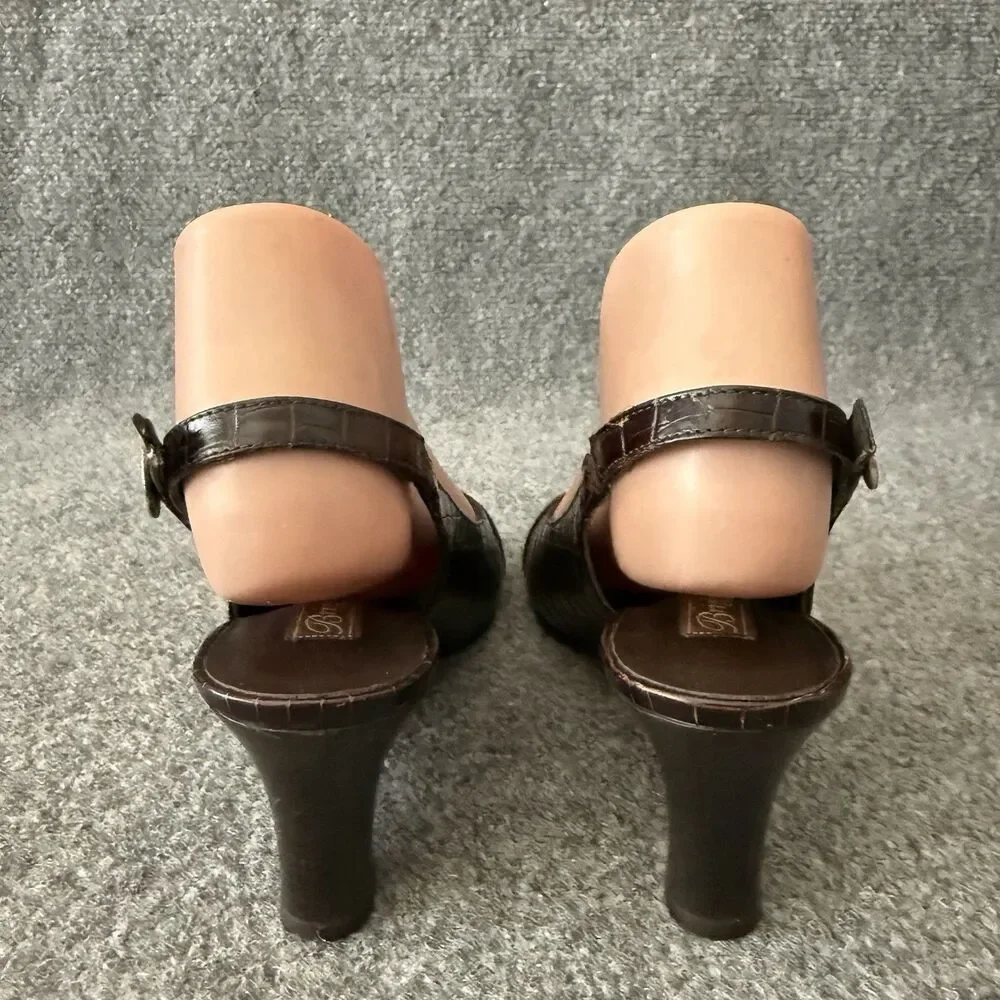 Brighton Nigel Croc Embossed Leather Slingback Wedge Heel Peep Toe Italy 9 N